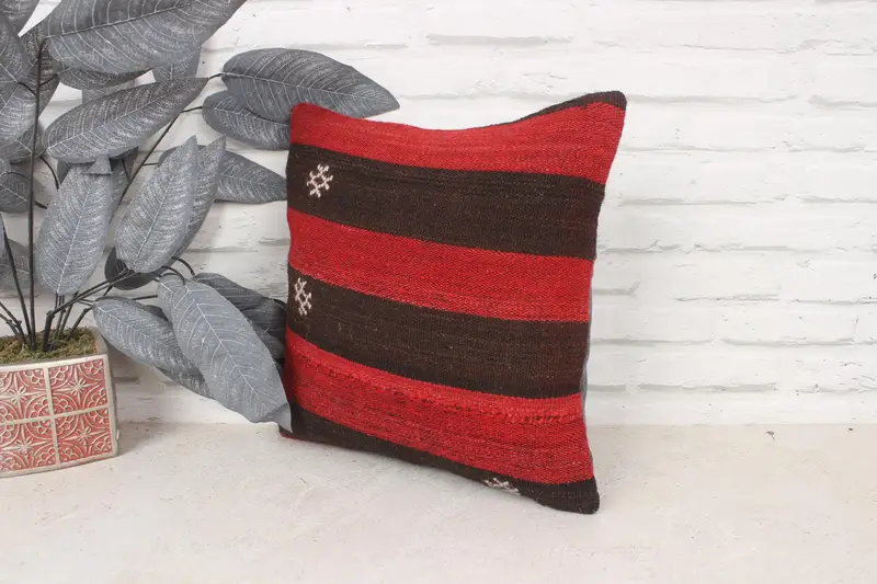 Cushion Cover, 14x14 Red Pillow Cover, Interior Designer Pillow, Kilim Cushion Sham, Kilim Rug Cushion Cover, Handmade Kilim Cushion - 4