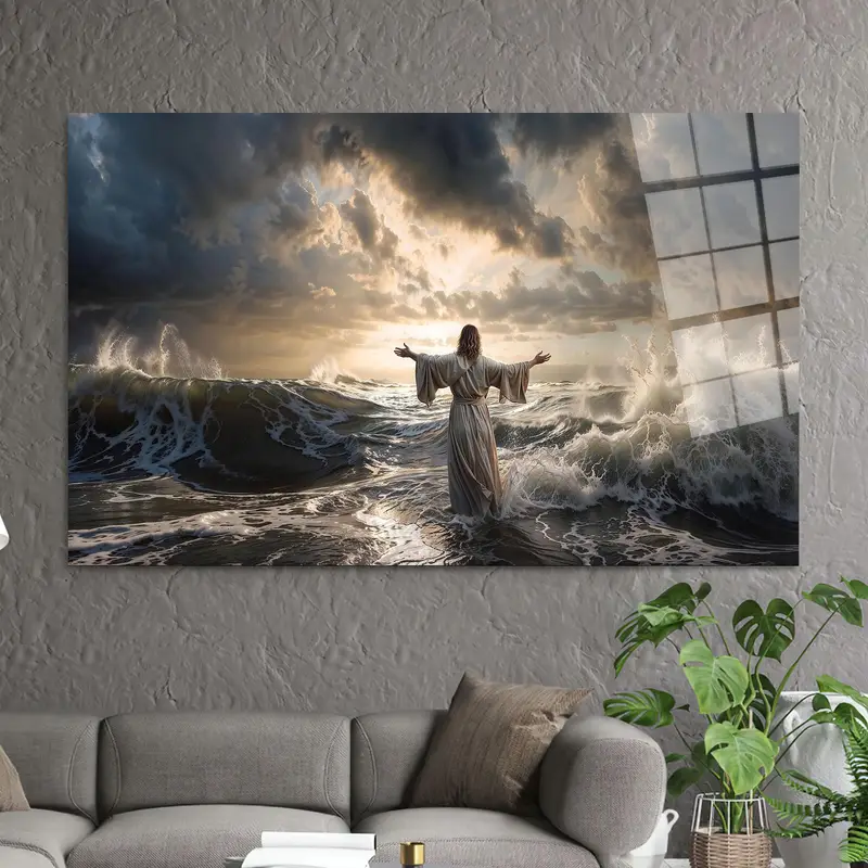 神聖な海景: 海プリントキャンバスのイエス - クリスマスギフト