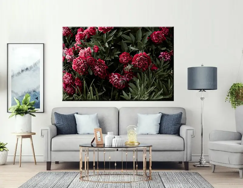 Peony Flowers Wall Art, Red Peonies Canvas,  Peony Leaves Wall Art, Flowers Wall Decor, Buds Wall Art, Peony Floral Art, Nature Canvas Art, - 3