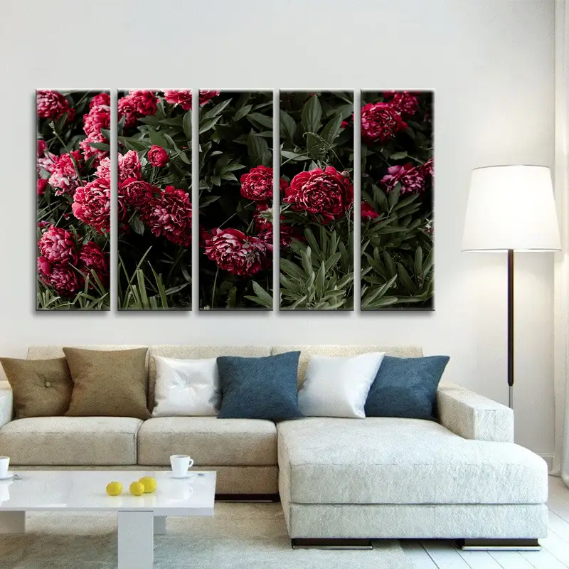 Peony Flowers Wall Art, Red Peonies Canvas,  Peony Leaves Wall Art, Flowers Wall Decor, Buds Wall Art, Peony Floral Art, Nature Canvas Art, - 5