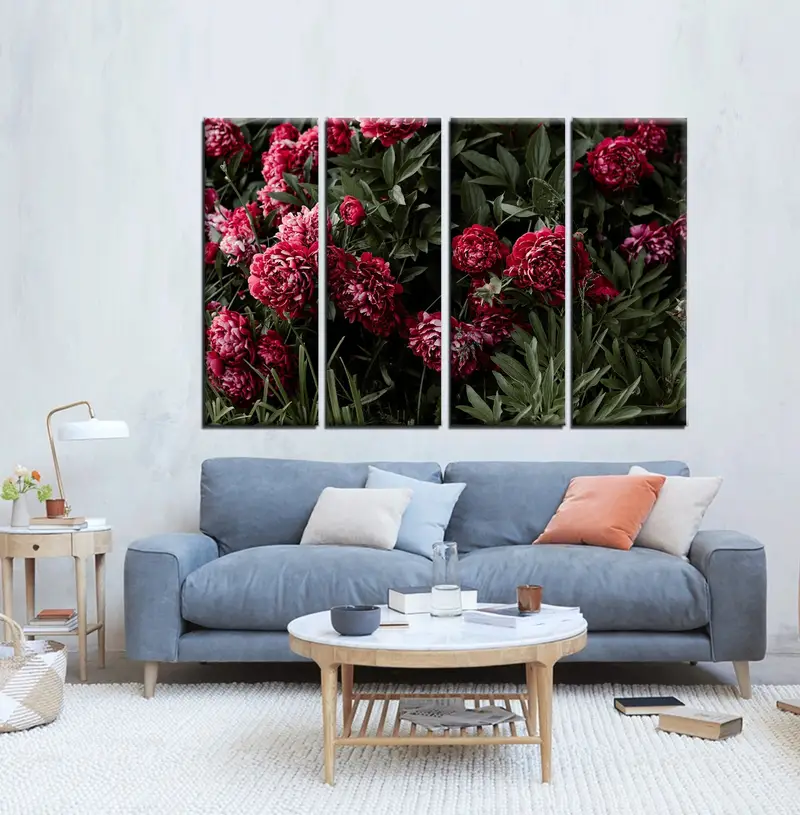 Peony Flowers Wall Art, Red Peonies Canvas,  Peony Leaves Wall Art, Flowers Wall Decor, Buds Wall Art, Peony Floral Art, Nature Canvas Art, - 4