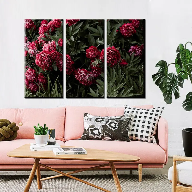 Peony Flowers Wall Art, Red Peonies Canvas,  Peony Leaves Wall Art, Flowers Wall Decor, Buds Wall Art, Peony Floral Art, Nature Canvas Art, - 1