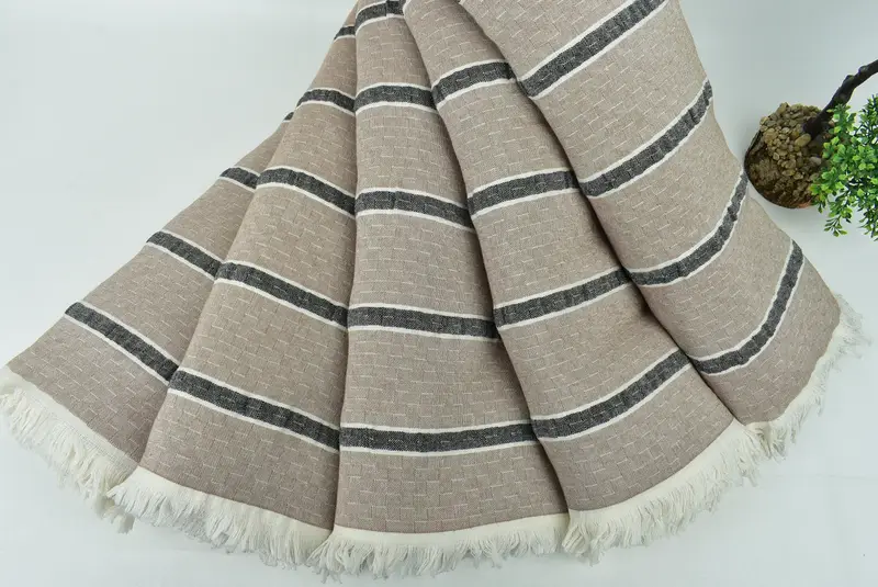 96x84 Cotton Striped Towel, Decorative Blanket, Shower Curtain, Boyfriend Christmas Gift, Best Wedding Gift, Monogram Blanket, Woven Throw Blanket - 4