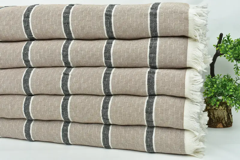 96x84 Cotton Striped Towel, Decorative Blanket, Shower Curtain, Boyfriend Christmas Gift, Best Wedding Gift, Monogram Blanket, Woven Throw Blanket - 3