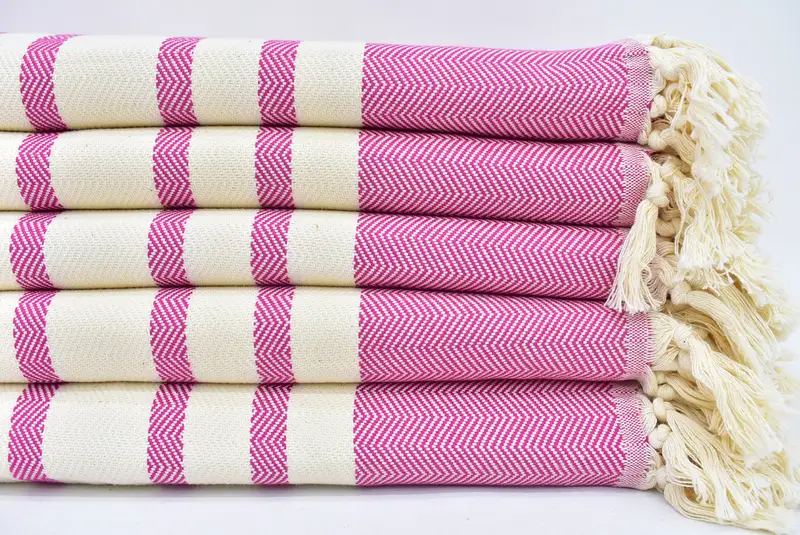 Bridal Shower Gift, 95x79 Fuchsia Herringbone Blanket, Organic Cotton