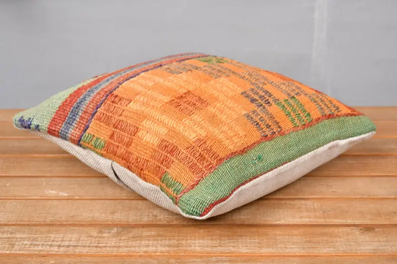 Interior Designer Pillow, Authentic Pillow Sham, Turkish Kilim Pillow, Pillow, Turkish Pillow, 12x12 Orange Cushion, Designer Throw Pillow - 4