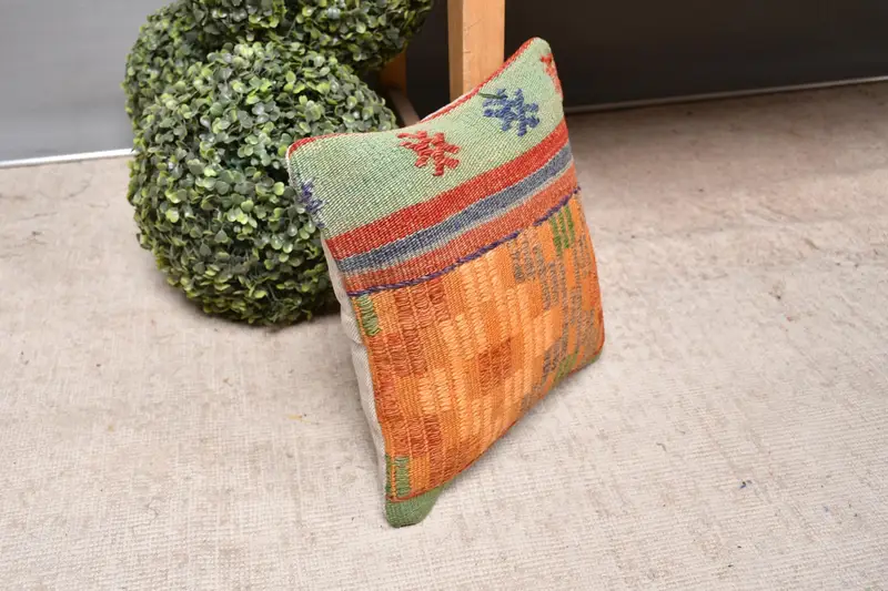 Interior Designer Pillow, Authentic Pillow Sham, Turkish Kilim Pillow, Pillow, Turkish Pillow, 12x12 Orange Cushion, Designer Throw Pillow - 7