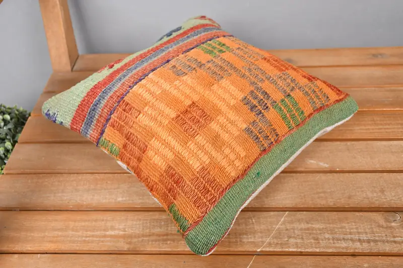Interior Designer Pillow, Authentic Pillow Sham, Turkish Kilim Pillow, Pillow, Turkish Pillow, 12x12 Orange Cushion, Designer Throw Pillow - 2