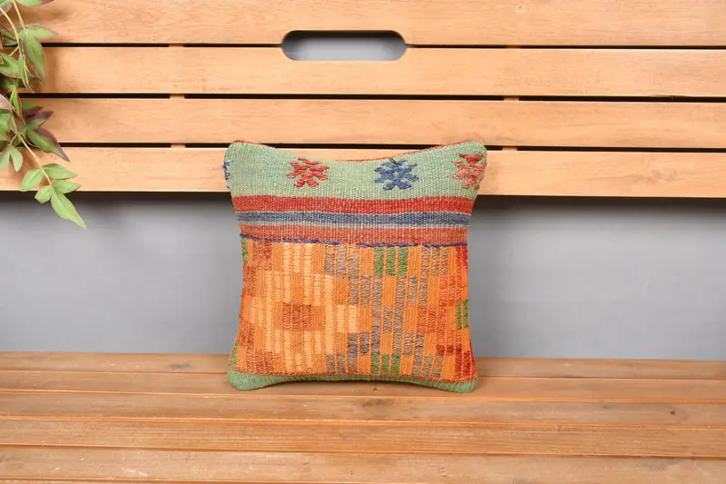 Interior Designer Pillow, Authentic Pillow Sham, Turkish Kilim Pillow, Pillow, Turkish Pillow, 12x12 Orange Cushion, Designer Throw Pillow - 6