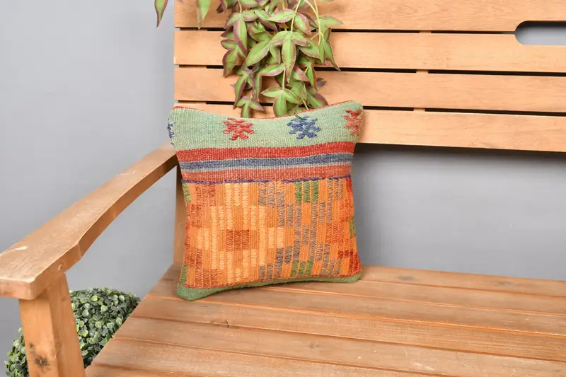 Interior Designer Pillow, Authentic Pillow Sham, Turkish Kilim Pillow, Pillow, Turkish Pillow, 12x12 Orange Cushion, Designer Throw Pillow - 1