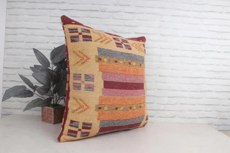 Kilim Pillow Cover, Pillow for Sofa, 28x28 Beige Pillow, Bed Pillow Case, Retro Throw Cushion, Pillow Case, Turkish Kilim Pillow - 3