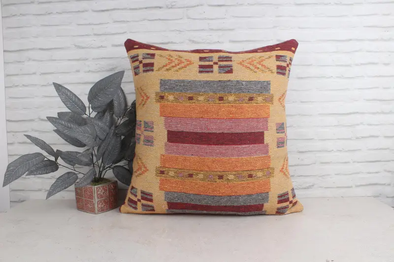 Kilim Pillow Cover, Pillow for Sofa, 28x28 Beige Pillow, Bed Pillow Case, Retro Throw Cushion, Pillow Case, Turkish Kilim Pillow - 1