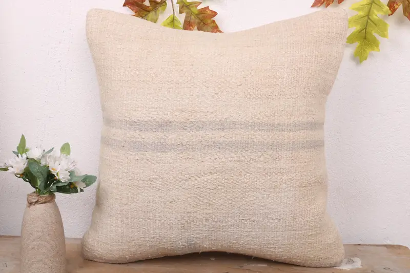 Oriental Cushion Cover, 18x18 Beige Pillow Case, Boho Pillow, Cushion, Decorative Bolster Pillow, Home Decor Pillow, Ethnical Kilim Rug Pillow - 2