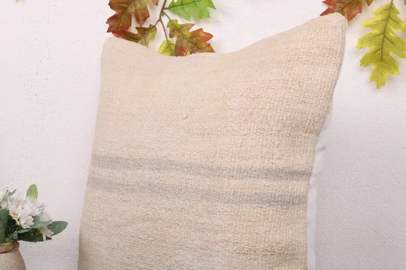 Oriental Cushion Cover, 18x18 Beige Pillow Case, Boho Pillow, Cushion, Decorative Bolster Pillow, Home Decor Pillow, Ethnical Kilim Rug Pillow - 5