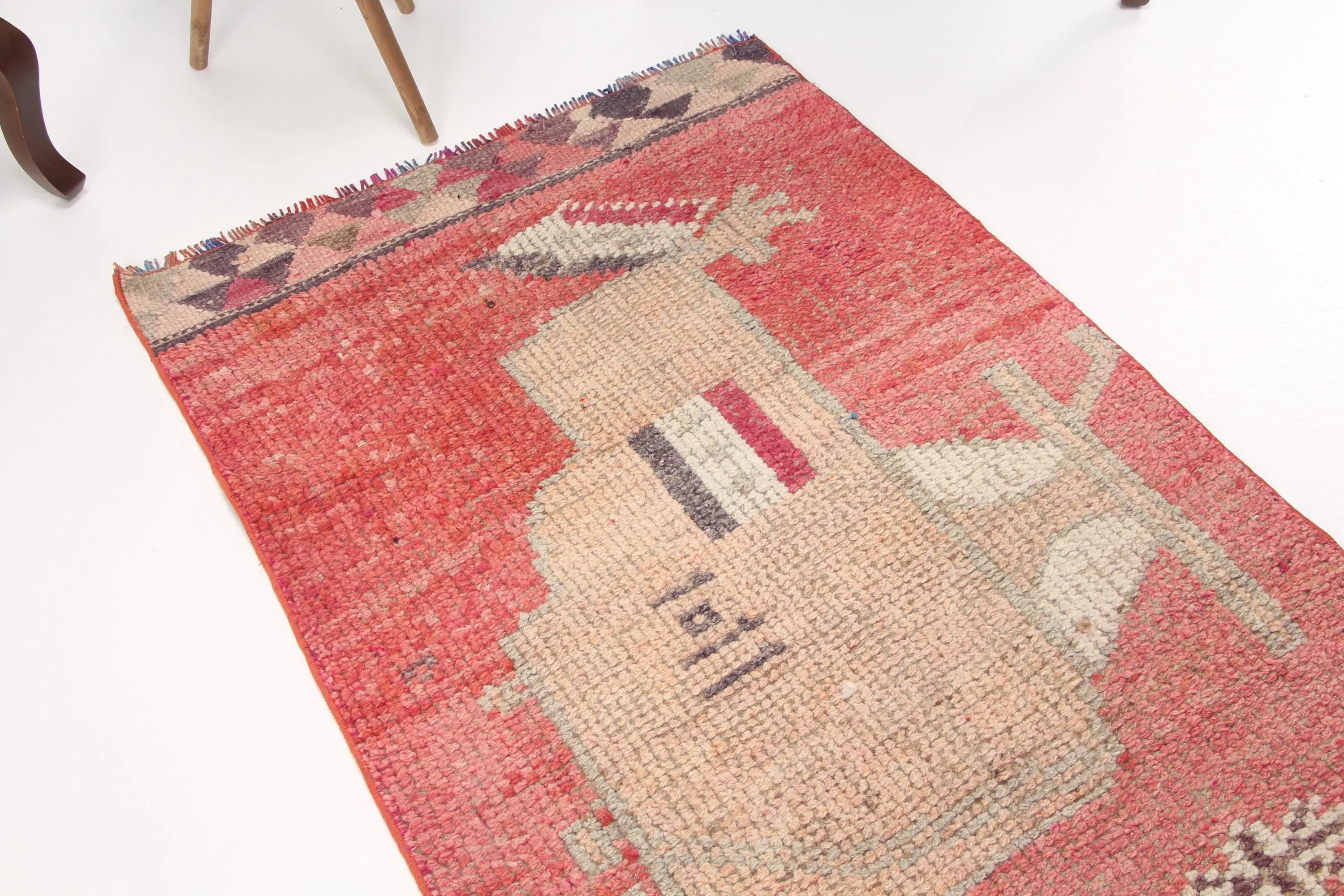 Turkish Rug, Runner 2.9x10.3 ft Vintage Rug, Red Brown Plants & trees Wool Rug - 1