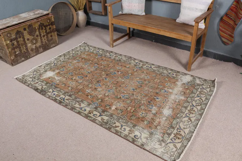 Kahverengi, Mavi Kamuflaj Halı, 3,9x6,8 ft Şık Dekor