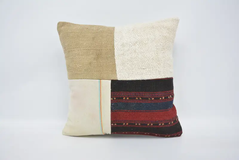 Handmade Kilim Cushion, 20x20 White Cushion, Vintage Throw Pillow Sham, Antique Pillows, Pillow Cover, Ikat Cushion, Ethnical Kilim Rug Pillow - 1