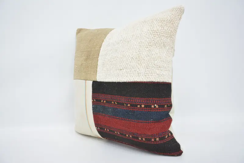 Handmade Kilim Cushion, 20x20 White Cushion, Vintage Throw Pillow Sham, Antique Pillows, Pillow Cover, Ikat Cushion, Ethnical Kilim Rug Pillow - 4
