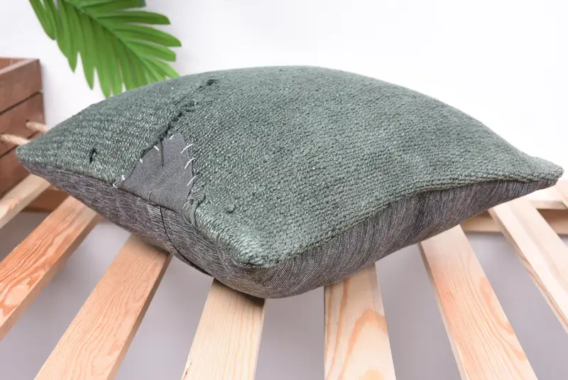 Authentic Cushion, Handmade Cushion Case, Vintage Kilim Throw Pillow, 14x14 Green Cushion Case, Vintage Pillow, Boho Pillow Sham Cover, Pillow - 6