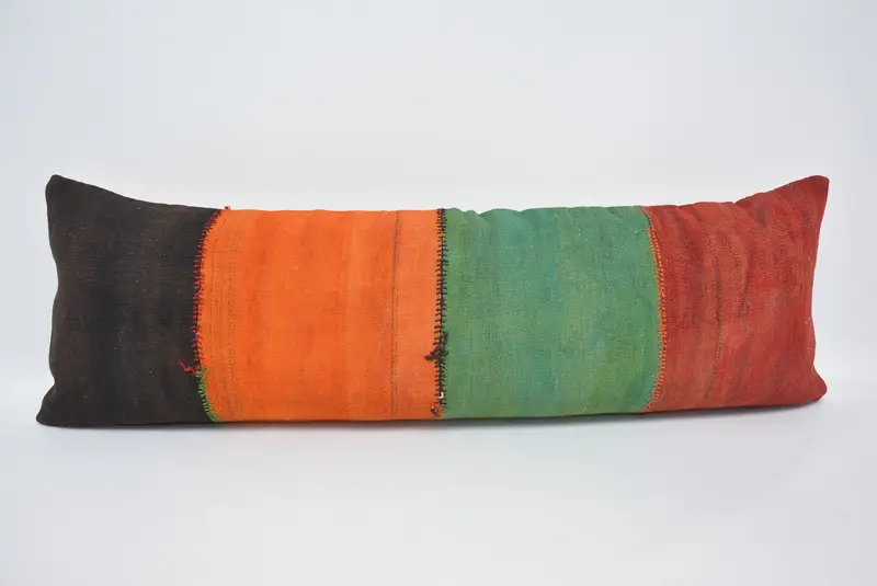 Almohada de cáñamo a rayas hecha a mano, almohada de lanzamiento bordada vintage