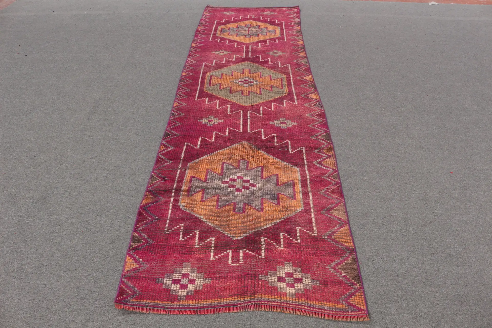 Alfombra de 3x11,3 pies, alfombra turca vintage, alfombra de lana floral naranja roja - 1