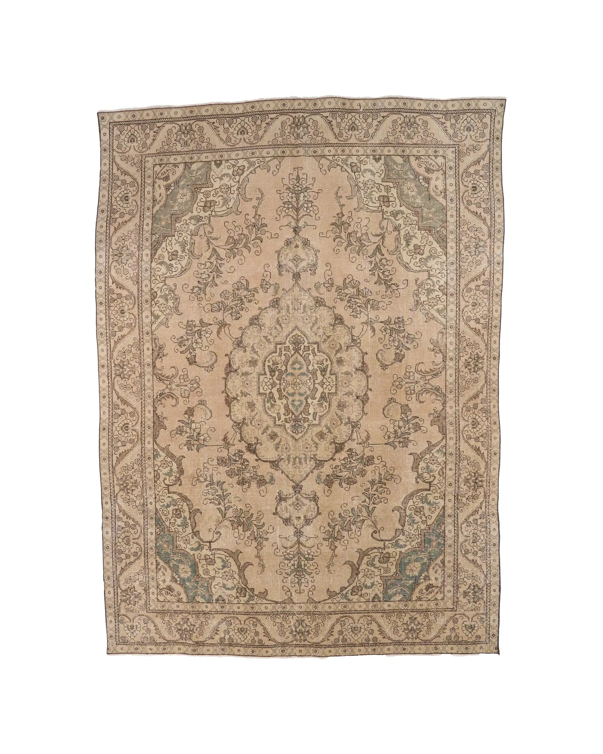 9.2x12.8 ft Vintage Rug, Brown Floral Turkish Wool Rug - 1
