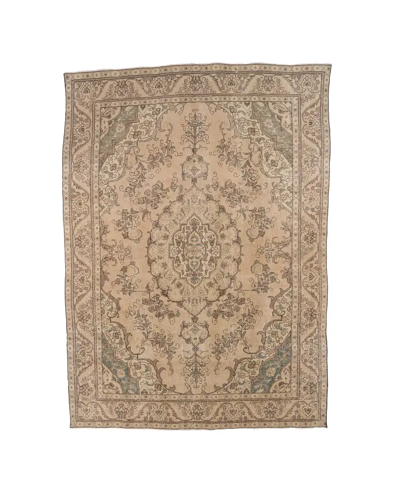 Kahverengi ve Mavi Halı, 9,2x12,8 ft Geometrik Çiçek Desenli