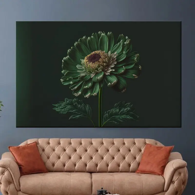 モダンで豪華な花柄キャンバス: エレガントなグリーン & セイジー フラワー プリント
