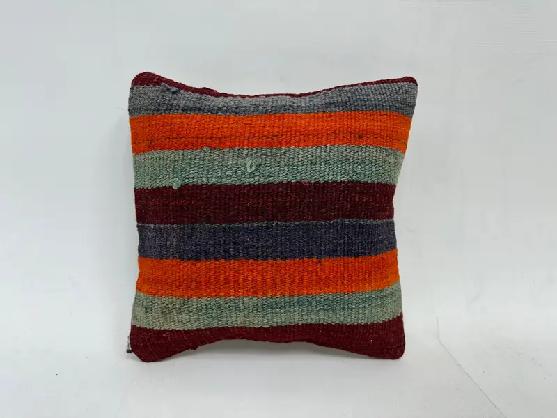 Boho Pillow Sham Cover, 12x12 Red Pillow Sham, Handmade Pillow Sham, Ethnical Kilim Rug Pillow, Antique Pillows, Pillow Case - 1