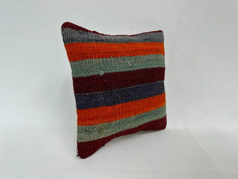 Boho Pillow Sham Cover, 12x12 Red Pillow Sham, Handmade Pillow Sham, Ethnical Kilim Rug Pillow, Antique Pillows, Pillow Case - 3