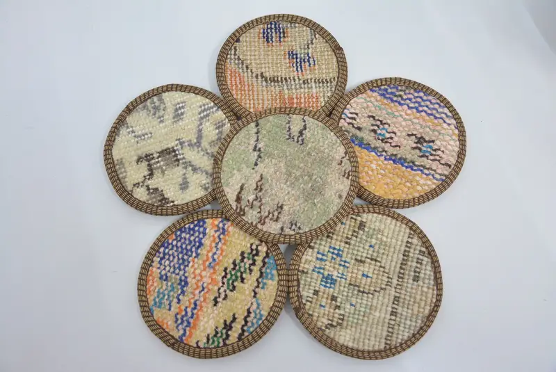 Posavasos redondo boho beige y naranja, posavasos boho único