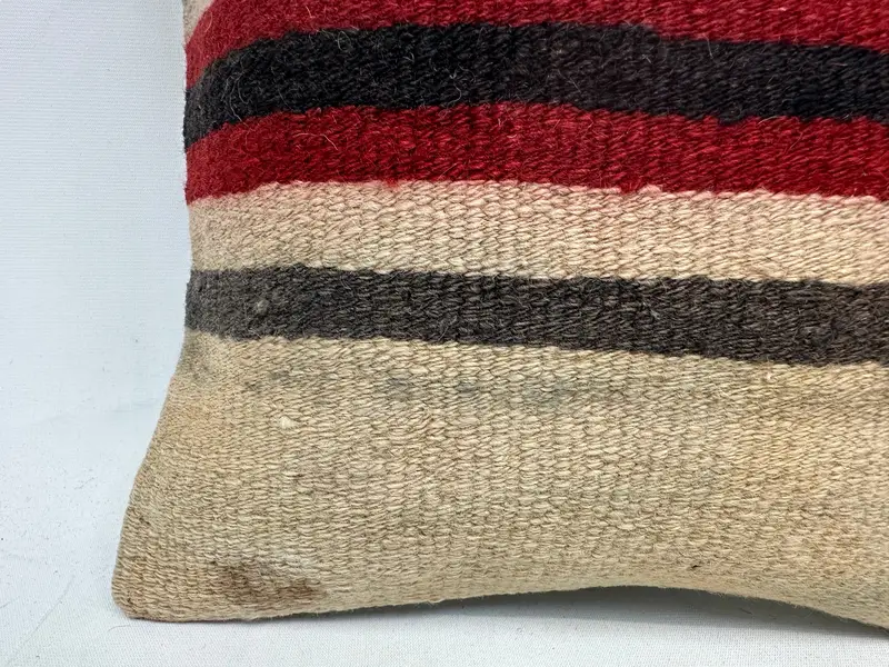 Beige & Brown Embroidered Stripe Throw Pillow, 12x12 Inches Decorative Pillow - 2
