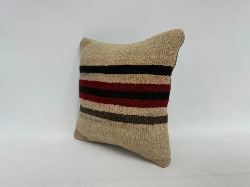 Beige & Brown Embroidered Stripe Throw Pillow, 12x12 Inches Decorative Pillow - 4