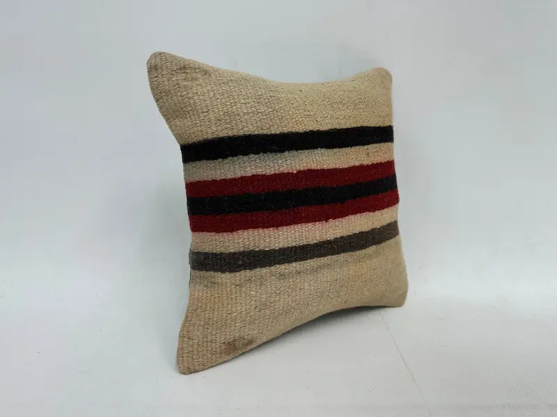 Beige & Brown Embroidered Stripe Throw Pillow, 12x12 Inches Decorative Pillow - 3