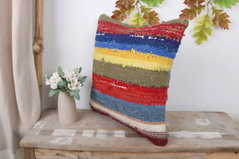 Boho Pillow Sham Cover, 16x16 Red Cushion, Vintage Kilim Throw Pillow, Pillow Cover, Farmhouse Cushion Case, Antique Pillows, Kilim Rug Pillow Cover - 4