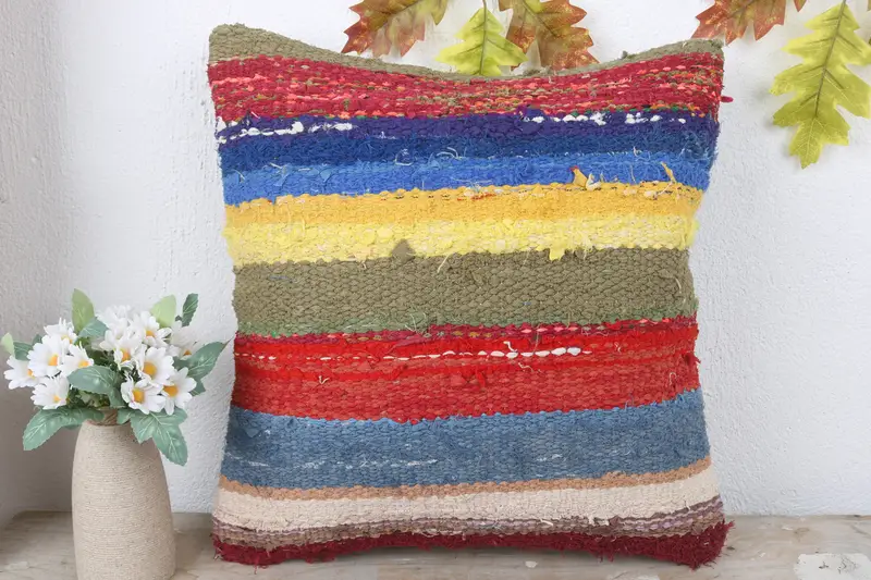 Boho Pillow Sham Cover, 16x16 Red Cushion, Vintage Kilim Throw Pillow, Pillow Cover, Farmhouse Cushion Case, Antique Pillows, Kilim Rug Pillow Cover - 2