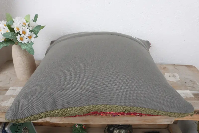 Boho Pillow Sham Cover, 16x16 Red Cushion, Vintage Kilim Throw Pillow, Pillow Cover, Farmhouse Cushion Case, Antique Pillows, Kilim Rug Pillow Cover - 7