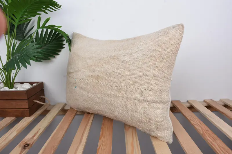 Boho Pillow Sham Cover, Tribal Cushion, Pillow Sham, Throw Kilim Pillow, Luxury Pillow Sham, 16x24 Beige Cushion Case, Vintage Kilim Pillow - 5