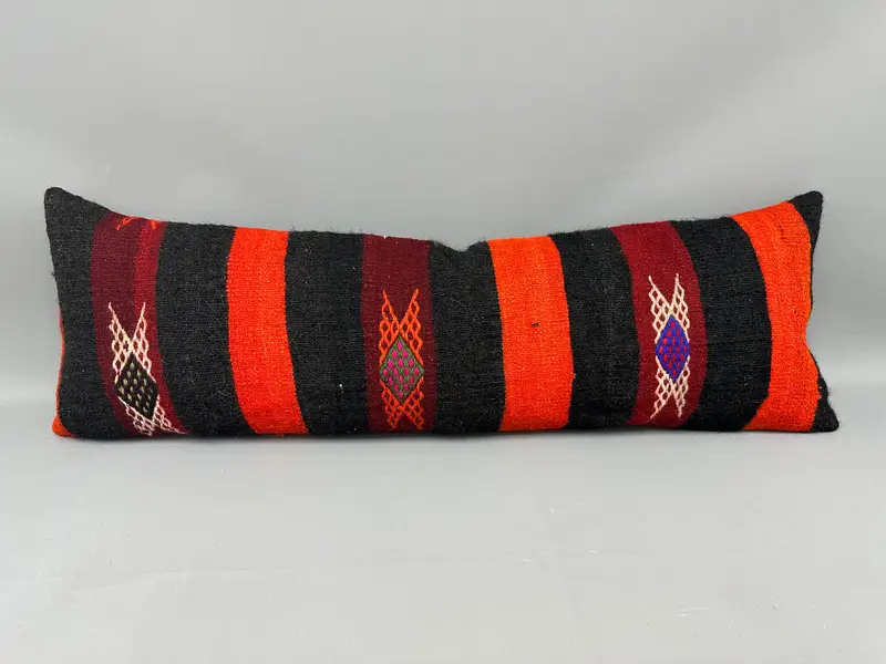 Morroccon Kilim Cushion Pillow Case, 16x48 Orange Pillow Sham, Cushion Case, Home Decor Pillow, Ethnical Kilim Rug Pillow, Vintage Pillow - 4