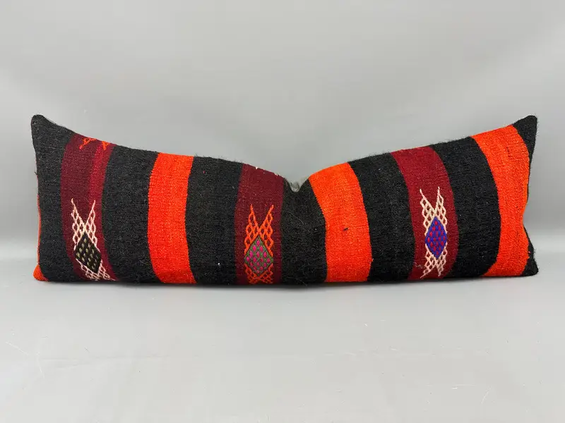 Morroccon Kilim Cushion Pillow Case, 16x48 Orange Pillow Sham, Cushion Case, Home Decor Pillow, Ethnical Kilim Rug Pillow, Vintage Pillow - 1