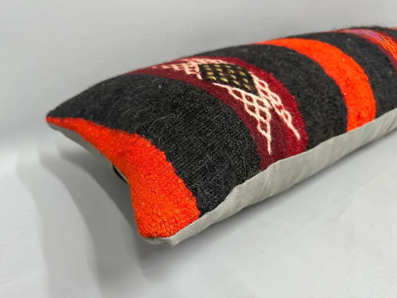 Morroccon Kilim Cushion Pillow Case, 16x48 Orange Pillow Sham, Cushion Case, Home Decor Pillow, Ethnical Kilim Rug Pillow, Vintage Pillow - 6