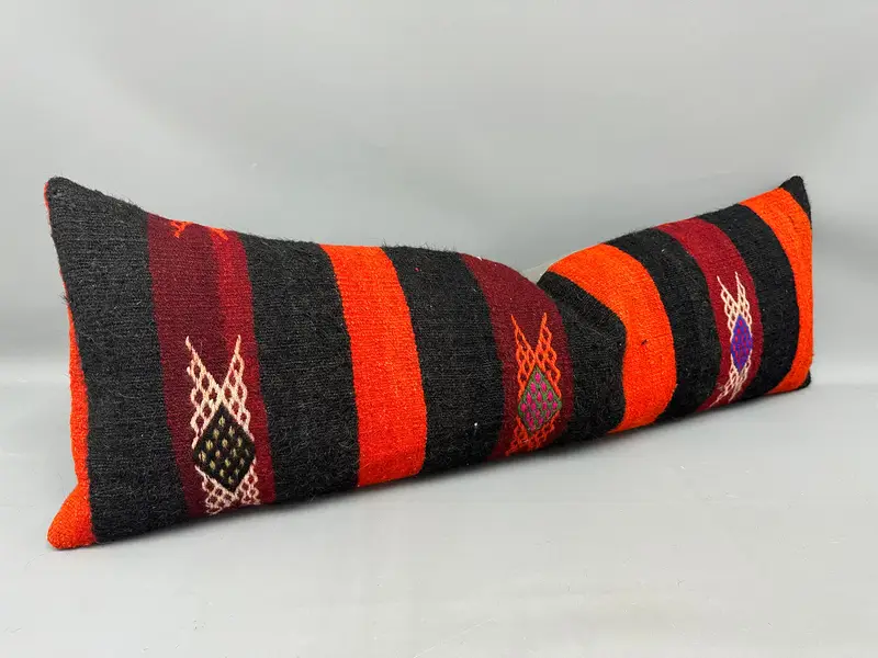 Morroccon Kilim Cushion Pillow Case, 16x48 Orange Pillow Sham, Cushion Case, Home Decor Pillow, Ethnical Kilim Rug Pillow, Vintage Pillow - 2