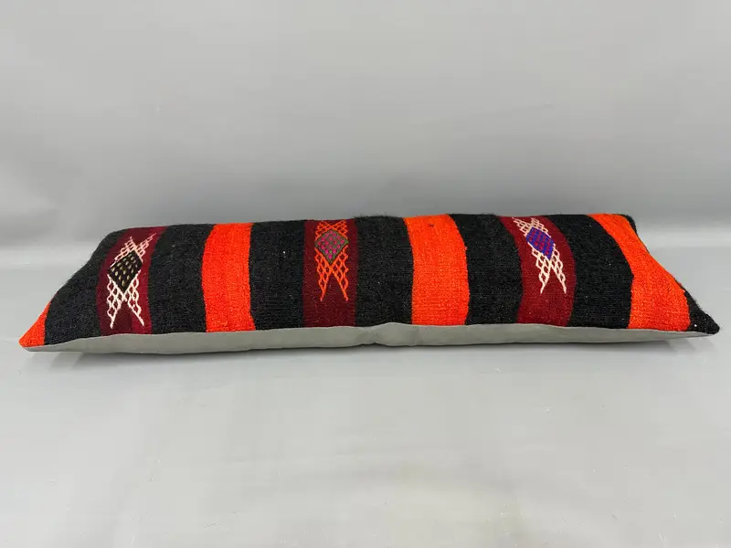 Morroccon Kilim Cushion Pillow Case, 16x48 Orange Pillow Sham, Cushion Case, Home Decor Pillow, Ethnical Kilim Rug Pillow, Vintage Pillow - 7
