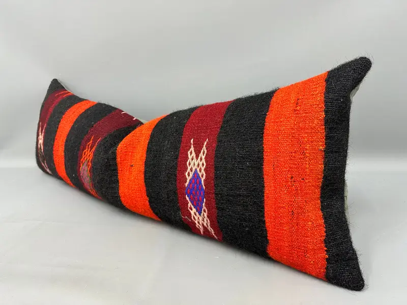 Morroccon Kilim Cushion Pillow Case, 16x48 Orange Pillow Sham, Cushion Case, Home Decor Pillow, Ethnical Kilim Rug Pillow, Vintage Pillow - 3