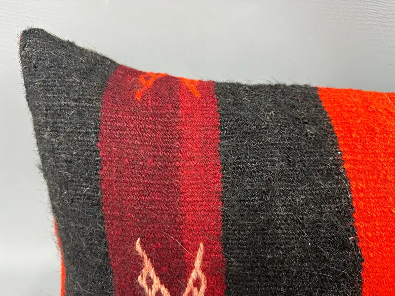 Morroccon Kilim Cushion Pillow Case, 16x48 Orange Pillow Sham, Cushion Case, Home Decor Pillow, Ethnical Kilim Rug Pillow, Vintage Pillow - 5