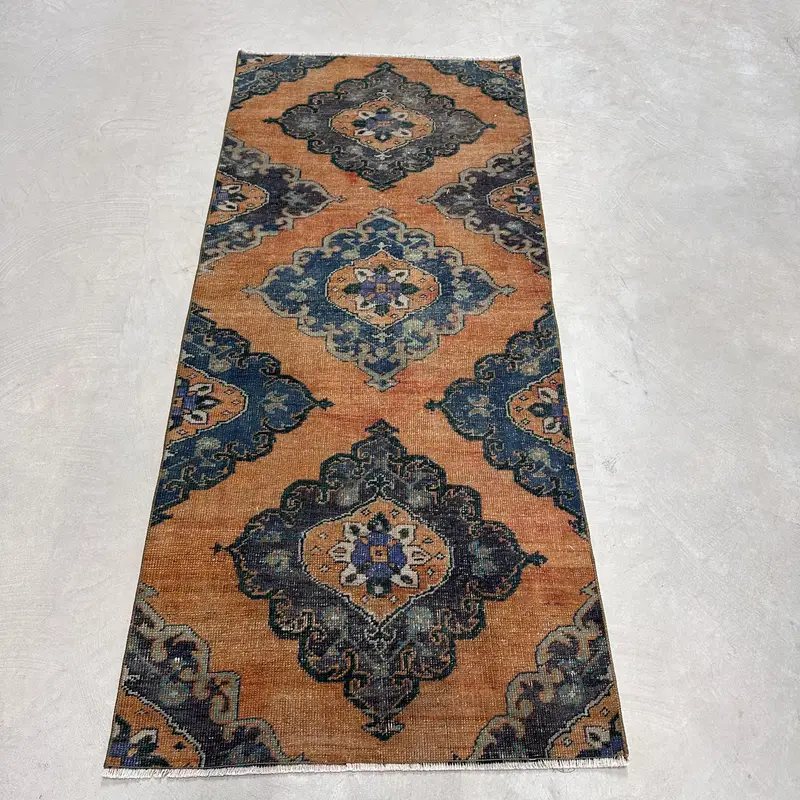 オレンジ、ブルー迷彩ラグ、2.7x6.3フィートのシックな装飾