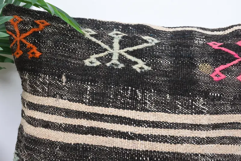 Gift Pillow, Kilim Pillow Cover, Pillow Sham, Neutral Cushion Case, Antique Pillows, Nomadic Cushion, Boho Throw Pillow, 16x24 Brown Pillow Sham - 2