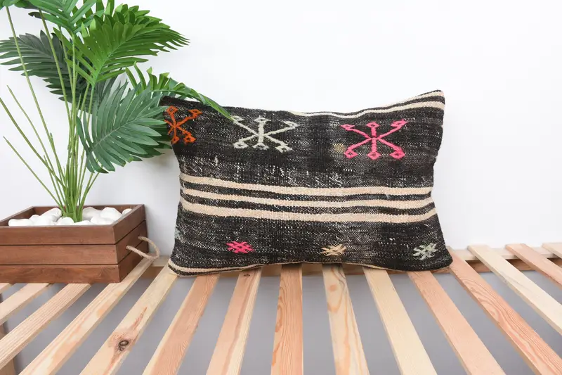 Gift Pillow, Kilim Pillow Cover, Pillow Sham, Neutral Cushion Case, Antique Pillows, Nomadic Cushion, Boho Throw Pillow, 16x24 Brown Pillow Sham - 1