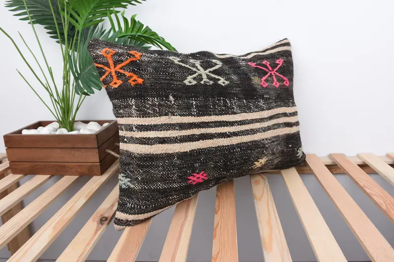 Gift Pillow, Kilim Pillow Cover, Pillow Sham, Neutral Cushion Case, Antique Pillows, Nomadic Cushion, Boho Throw Pillow, 16x24 Brown Pillow Sham - 4