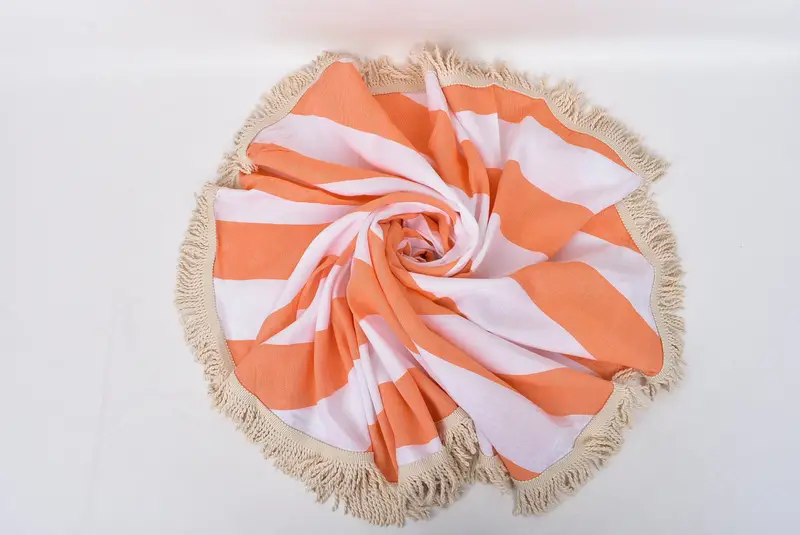 Wedding Shower Gift, Bridesmaid Gift, 64x64 Cotton Striped Round Towel, Handmade Turkish hammam towel, Lightweight towel, Bridesmaid Gift Towel - 7